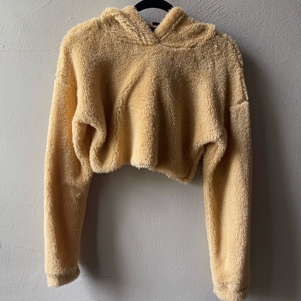Shein Fuzzy Camel Cropped Hoodie